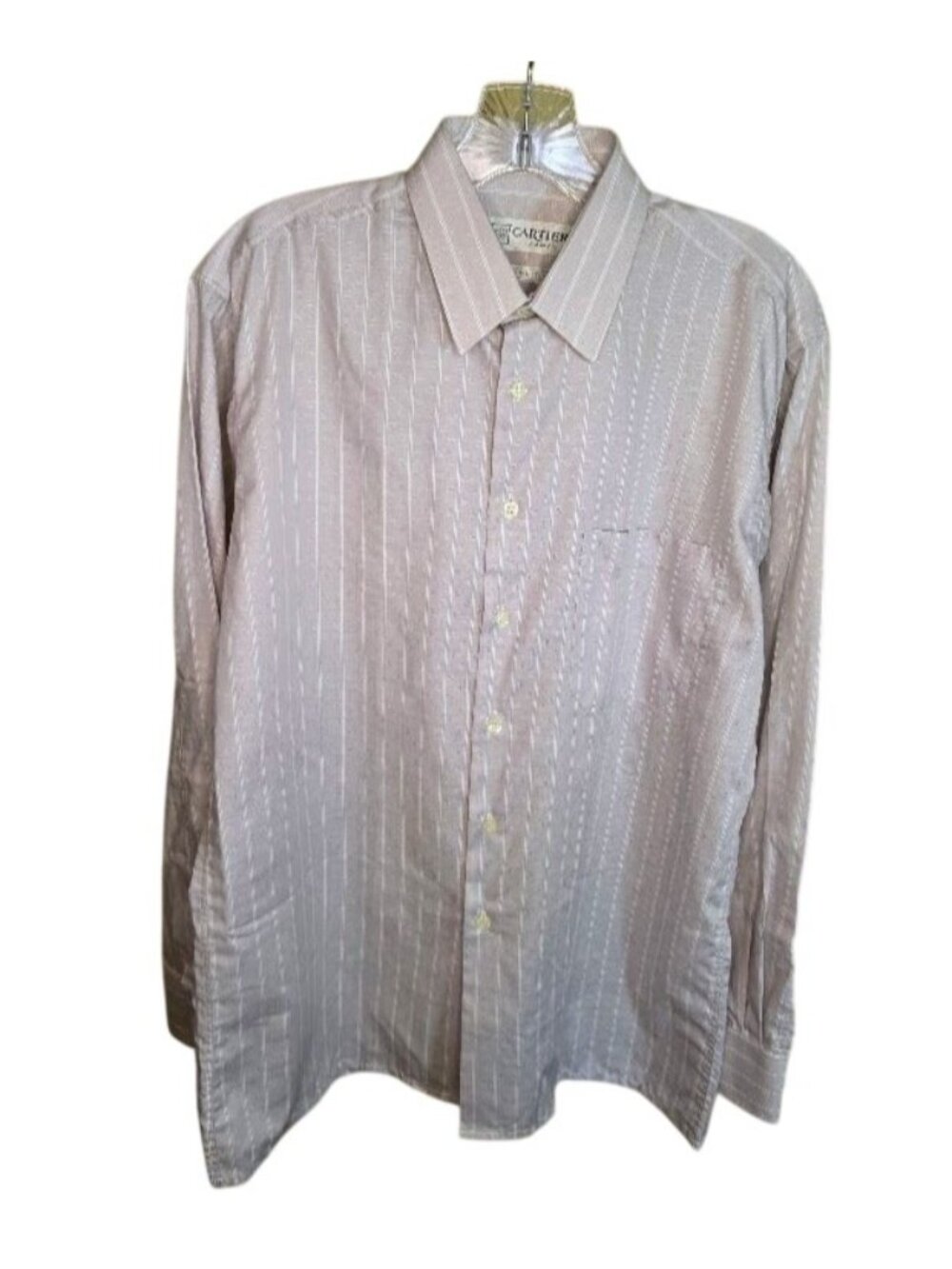 Vintage Cartier Paris Mens Dress Shirt Mauve Pink Cotton Monogram Stripe France
